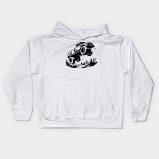 Black and White Classic Monster Truck Tee - Vintage Automotive Art Kids Hoodie